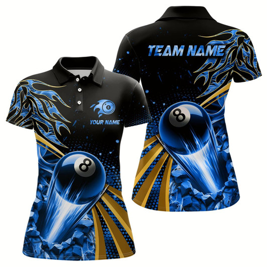Goofygear Flaming 8 Ball Pool Crack Billiard Shirts For Women Custom Pool Billiard Shirt Team Jerseys Blue