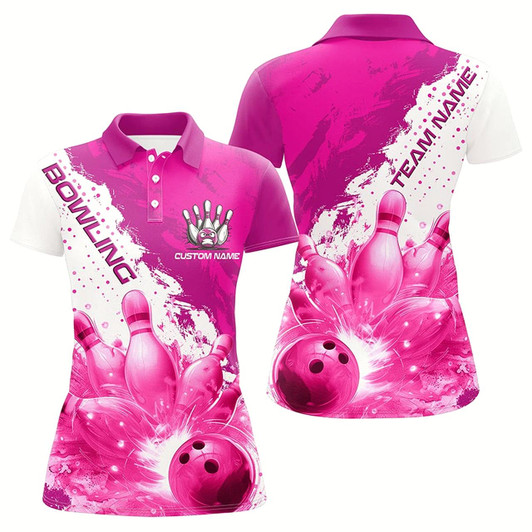 Goofygear Pink Flame Strike Bowling Custom Team Shirts For Women, Bowler Outfit Bowling Team Jersey