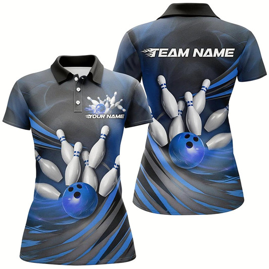 Goofygear Blue Flame Custom Bowling Shirts For Women, Fire Bowling Team Uniform Bowling Tournament