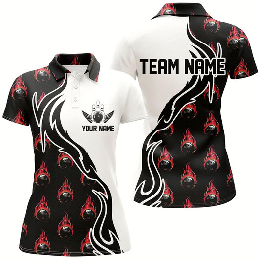 Goofygear Custom Red Flame Bowling Shirt For Women, Outfit Bowling Custom Bowling Team Uniforms