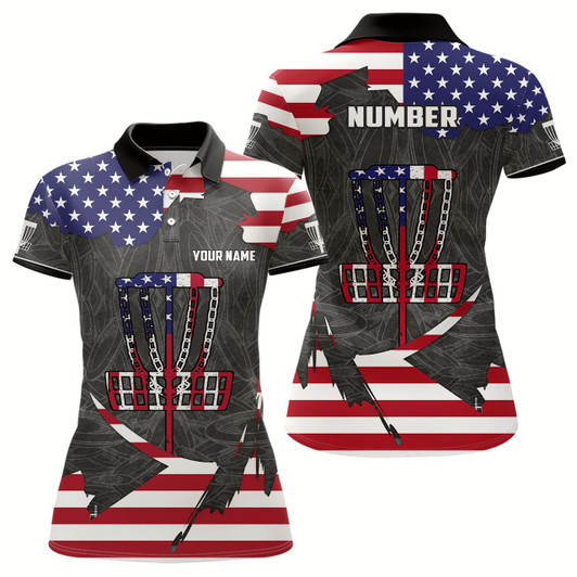 Goofygear American Flag Disc Golf Basket Customized Patriotic Disc Golf Shirts For Women Retro Golf Top