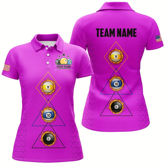 Goofygear Personalized Billiard 8 Ball 9 Ball 10 Ball Shirt For Women, Unique Team Jersey Purple Billiard Shirt