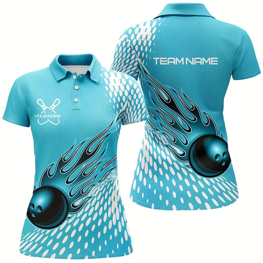 Goofygear Personalized Flame Bowling Shirts For Women, Bowling Ball Custom Bowling Team Shirt Style 4
