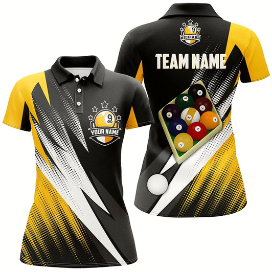 Goofygear Billiard 9 Ball Pool Custom Name 3D Polo Shirts For Women, Personalized Billiard Pool Balls Jerseys