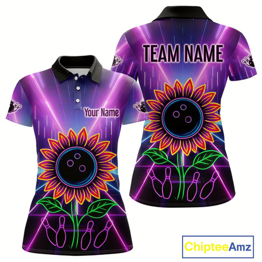 Goofygear Custom Neon Lightning Sunflower Bowling Shirt Bowling Team Jersey For Women Bowling Polo