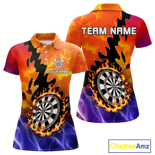 Goofygear Flaming Dartboard Multi Color Darts Shirt For Women - Personalized Name For Players
