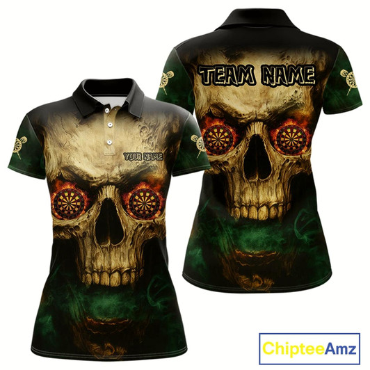 Goofygear Yellow Skull Flaming Dartboard Darts Shirt For Women - Custom Name For Players