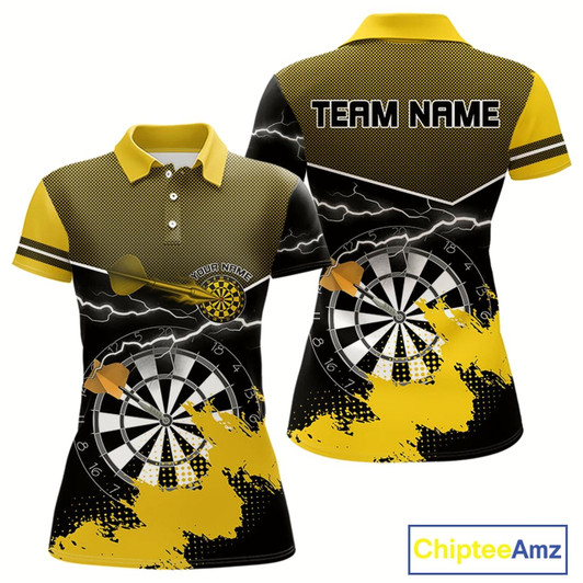 Goofygear Yellow And Black Dartboard Lightning Darts Shirt For Women - Custom Team Name
