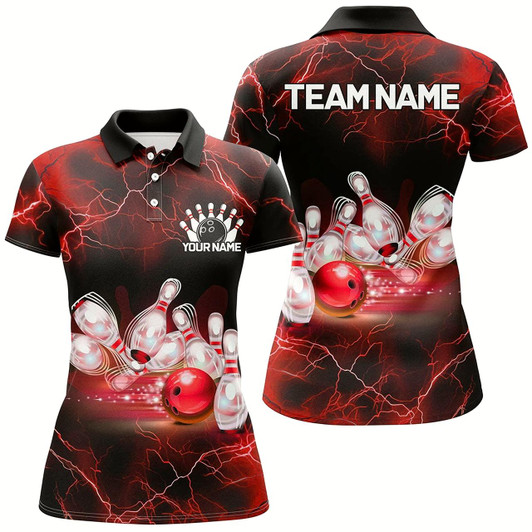 Goofygear Red Thunder Lightning Custom Bowling Shirts For Women, Bowling League Shirts Bowling Jersey