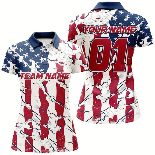 Goofygear Custom American Flag Patriotic Bowling Shirt For Women With Custom Name, Team Name, Number Style 1