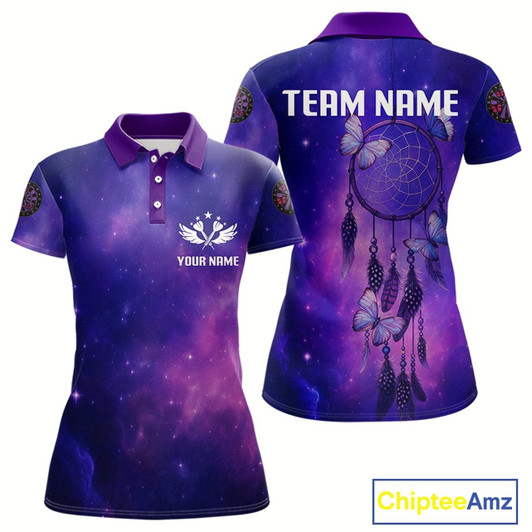 Goofygear Galaxy Purple Dreamcatcher Butterfly Darts Shirt For Women - Custom Darts Jersey