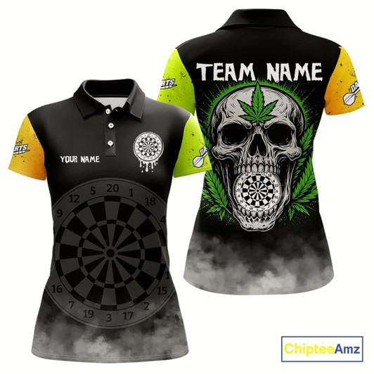 Goofygear Lime Leaves Skull & Dartboard, Colorful Darts Shirt For Women - Customizable Name