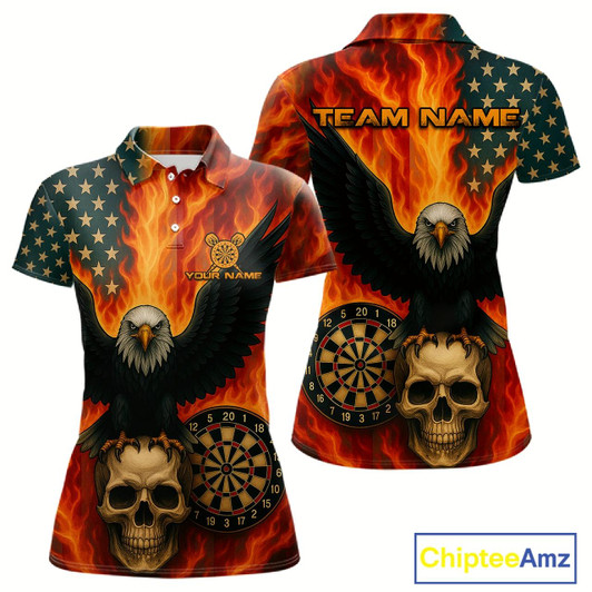 Goofygear Custom Patriotic Darts Shirt For Women Flames Eagle Us Flag Dart Jerseys, Darts Team