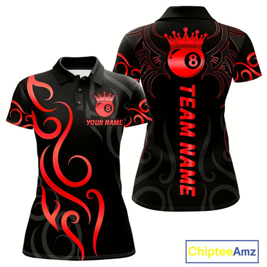 Goofygear Black And Red 8 Ball Crown Tribal Billiard Shirt For Women Custom Pool Jersey Billiard Team Shirt