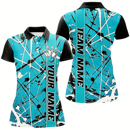 Goofygear Blue Camo Custom Bowling Team Shirts For Women, Bowling Tournament Jerseys For Bowlers