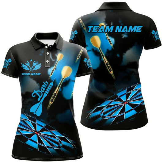 Goofygear Blue Dart Board Hazy Smoke Custom 3D Dart Shirts For Women, Darts League Team Shirt Dart Jerseys