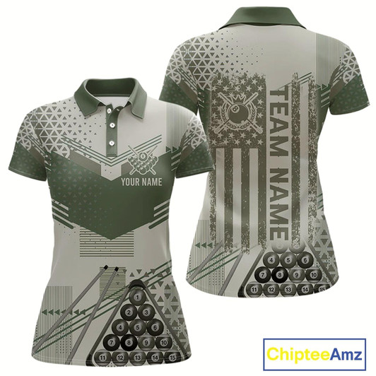 Goofygear Military Green Camo Billiard Jersey For Women Custom 8 Ball Pool Shirt American Flag Billiard Shirts