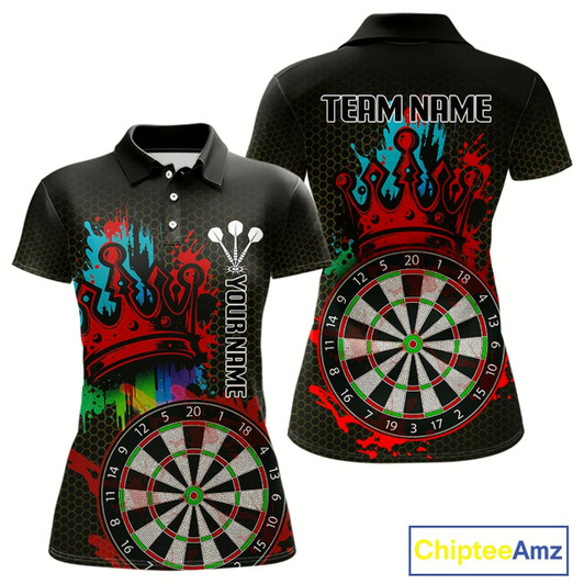 Goofygear Multicolor Crown Dartboard Grunge Darts Shirt For Women - Custom Name & Team Jersey