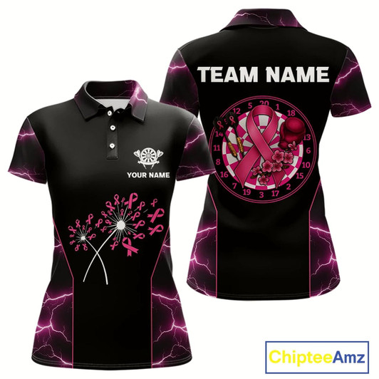 Goofygear Lightning Pink Ribbons Dartboard Darts Shirt For Women - Custom Name & Team Jersey