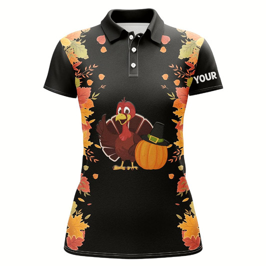 Goofygear Turkey Thanksgiving Funny Golf Tops Autumn Leaves Customized Golf Shirts For Women Golf Gifts Style 2