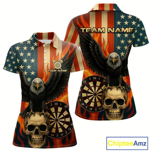 Goofygear Custom Women Us Flag Patriotic Darts Shirt Flame Eagle Retro Dart Jerseys, Darts Team