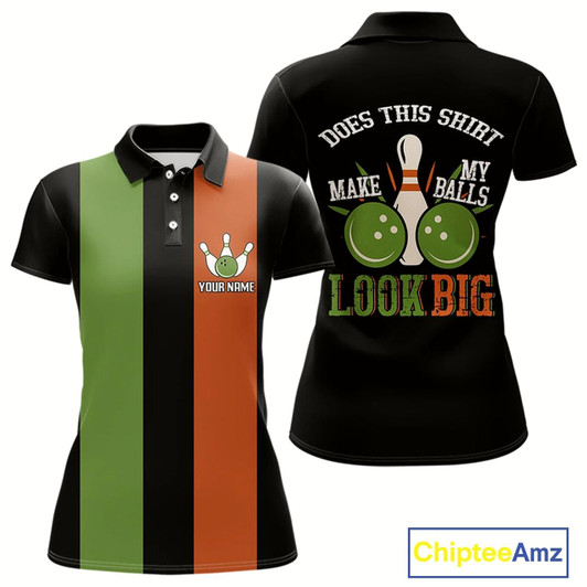 Goofygear Green & Orange Retro Black Bowling Shirts For Women Custom Does This Shirt Make My Balls Look Big