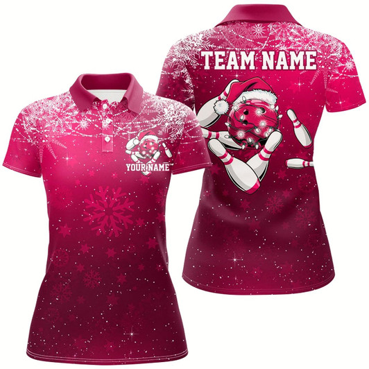 Goofygear Black And Red Custom Christmas Santa Bowling Shirts For Women, Xmas Bowling Team Outfit