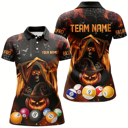 Goofygear Halloween Grim Reaper Custom Billiard Balls Jerseys For Women, Funny Halloween Billiard Shirts Gift