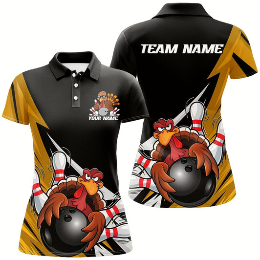 Goofygear Black And Yellow Custom Funny Turkey Bowling Team Shirts For Women, Thanksgiving Outfit