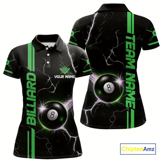 Goofygear Personalized Green 8 Ball Thunder Lightning Billiard Shirt For Women Custom Pool Team League Jersey