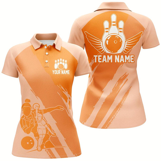 Goofygear Custom Bowling Shirts For Women, Bowling Queen Team Jerseys, Bowling Girls Shirt Orange