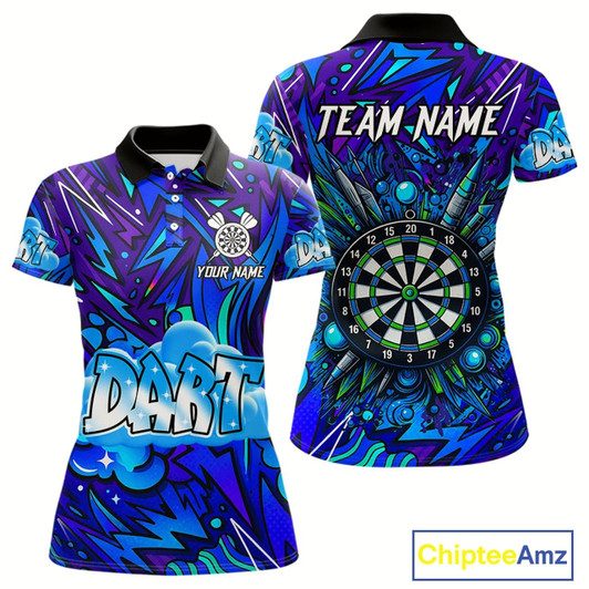Goofygear Comic Blast Dartboard Custom Blue Darts Shirt For Women - Name & Team For Players
