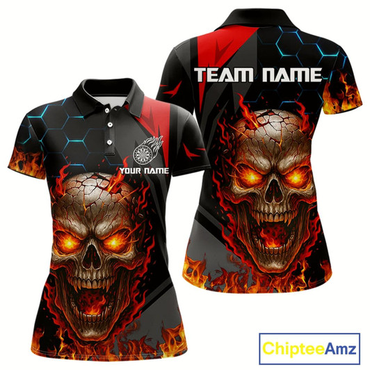 Goofygear Flaming Skull Dartboard Red Black Darts Shirt For Women - Custom Name For Players