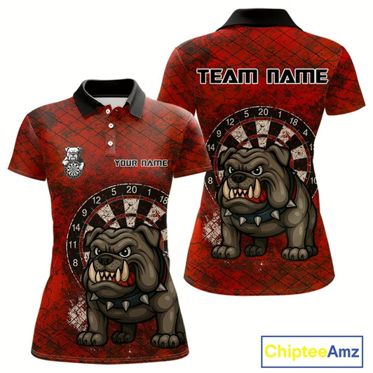 Goofygear Bull Dog And Dartboard Red Grunge Darts Shirt For Women - Custom Name & Team Jersey