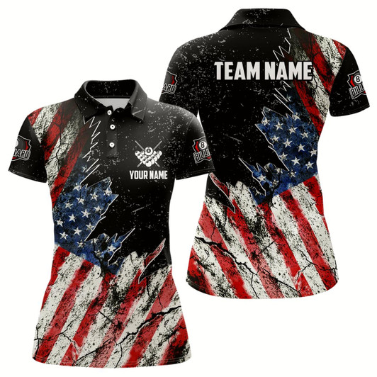 Goofygear Personalized Grunge Retro American Flag Women Billiard Shirts Custom Patriotic Us Billiard Jerseys