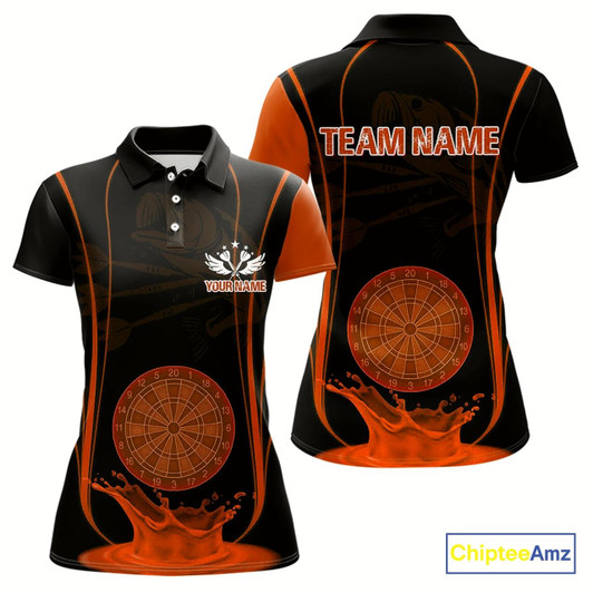 Goofygear Orange Water Lightning Dartboard & Fish Darts Shirt For Women - Custom Name & Team