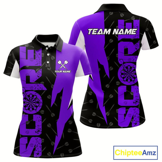 Goofygear Purple Score Dartboard Grunge Darts Shirt For Women - Custom Name & Team Jersey