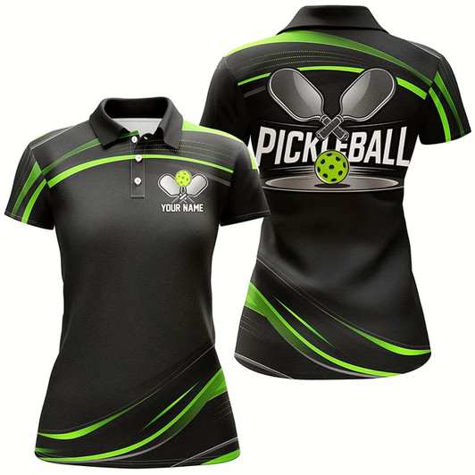 Goofygear Black And Green Custom Womens Pickleball Shirts, Personalized Pickleball Jerseys