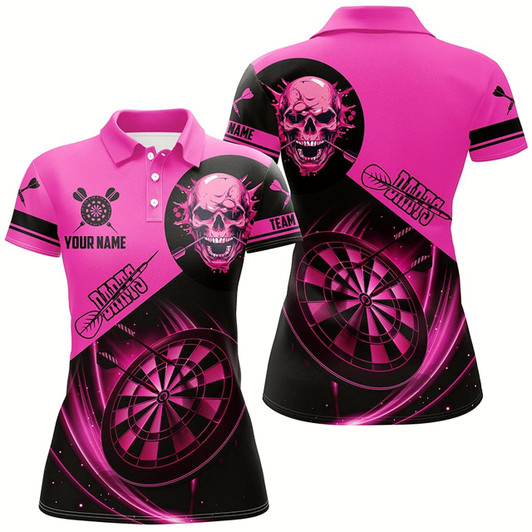 Goofygear Custom Darts Shirts For Women, Personalized Skull Darts Team Jerseys Dartboard Shirts Pink