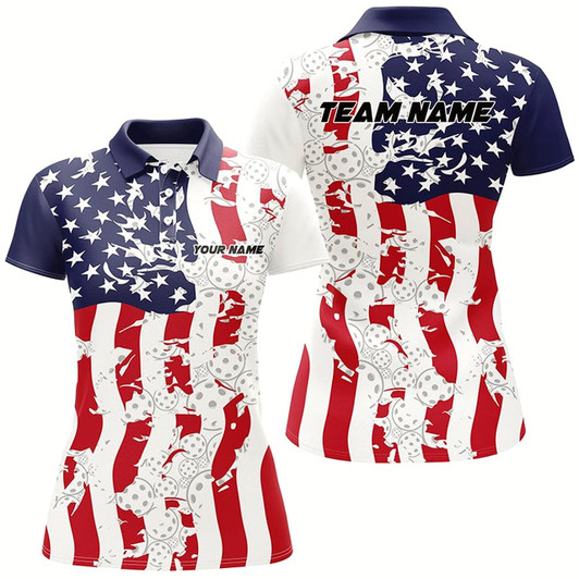 Goofygear American Flag Custom Pickleball Team Shirts For Women, Patriotic Pickleball Jerseys Style 2