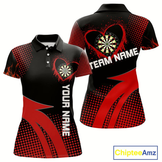 Goofygear Red Dripping Heart Halftone Pattern Custom Dart Shirt For Women, Dart Team Jerseys