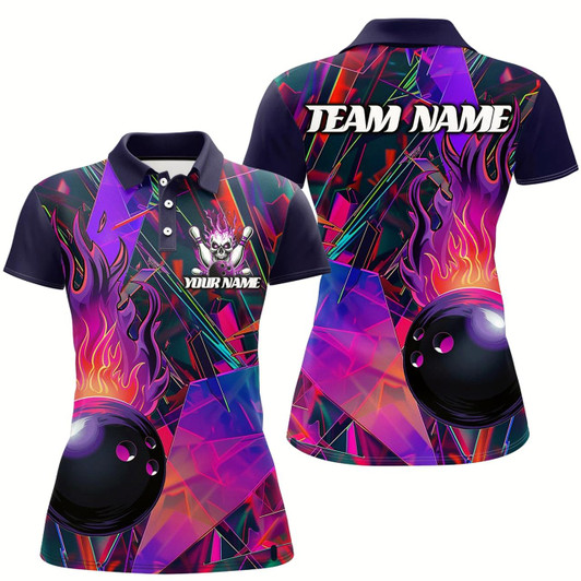 Goofygear Custom Colorful Bowling League Shirts For Women, Flame Bowling Ball Jerseys