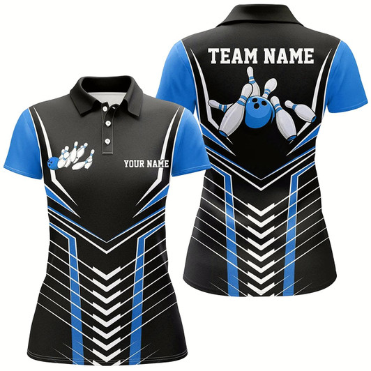 Goofygear Black And Blue Custom Bowling Jerseys Bowling Team Shirt For Women, Bowling Uniform