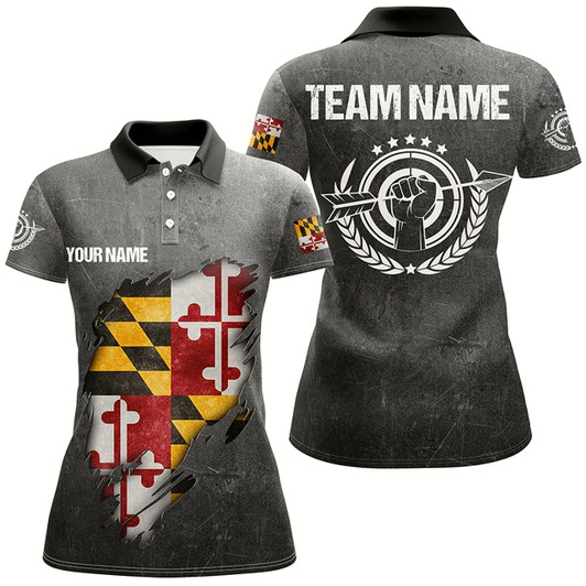 Goofygear Personalized Grunge Maryland Archery Shirts For Women, Custom Maryland Flag Shirts For Archers