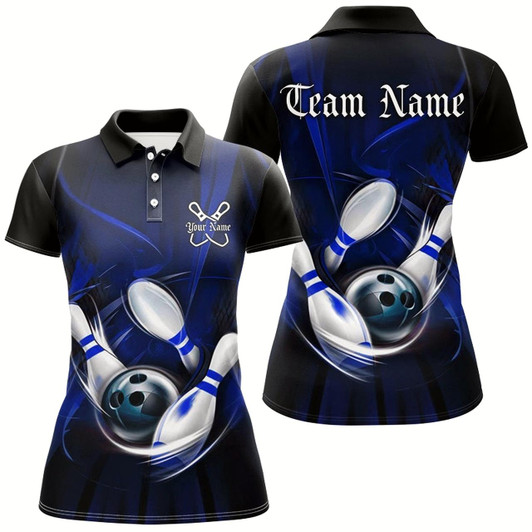 Goofygear Black And Blue Custom Bowling Uniforms, Bowling Team Shirts For Women Bowler Jerseys
