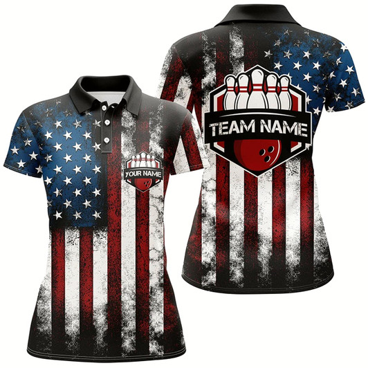 Goofygear American Flag Bowling Shirt For Women, Custom Bowling Jersey For Team Patriots Bowlers Shirt
