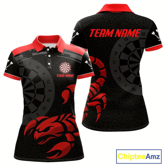 Goofygear Black And Maroon Scorpion Darts Shirt For Women - Custom Team Name - Darts Jersey