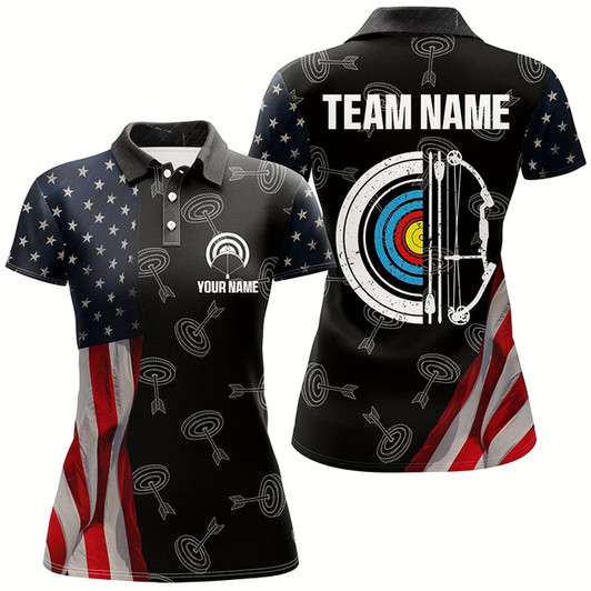 Goofygear Personalized Retro Us Flag Archery Shirts For Women Custom Patriotic Archery Jersey For Archer