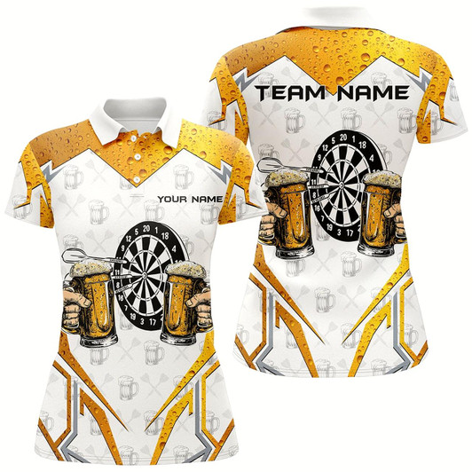 Goofygear Funny Dartboard And Beer Custom Darts Shirts For Women, Best Drinking Darts Team Jerseys White