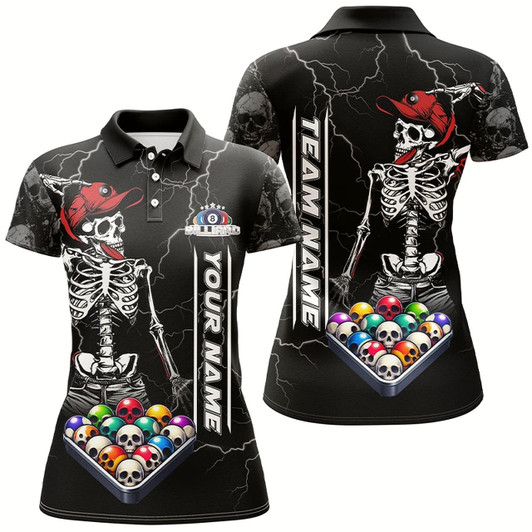 Goofygear Personalized Funny Skull Billiard Balls Pool Shirts For Women Custom Skeleton Billiard Shirts Gifts